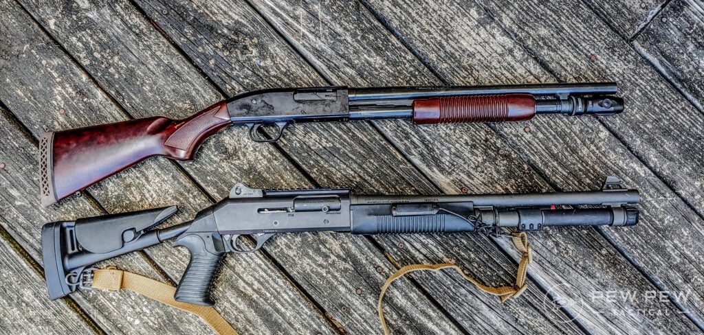 Benelli M4 (bottom) and Mossberg 500 (top)