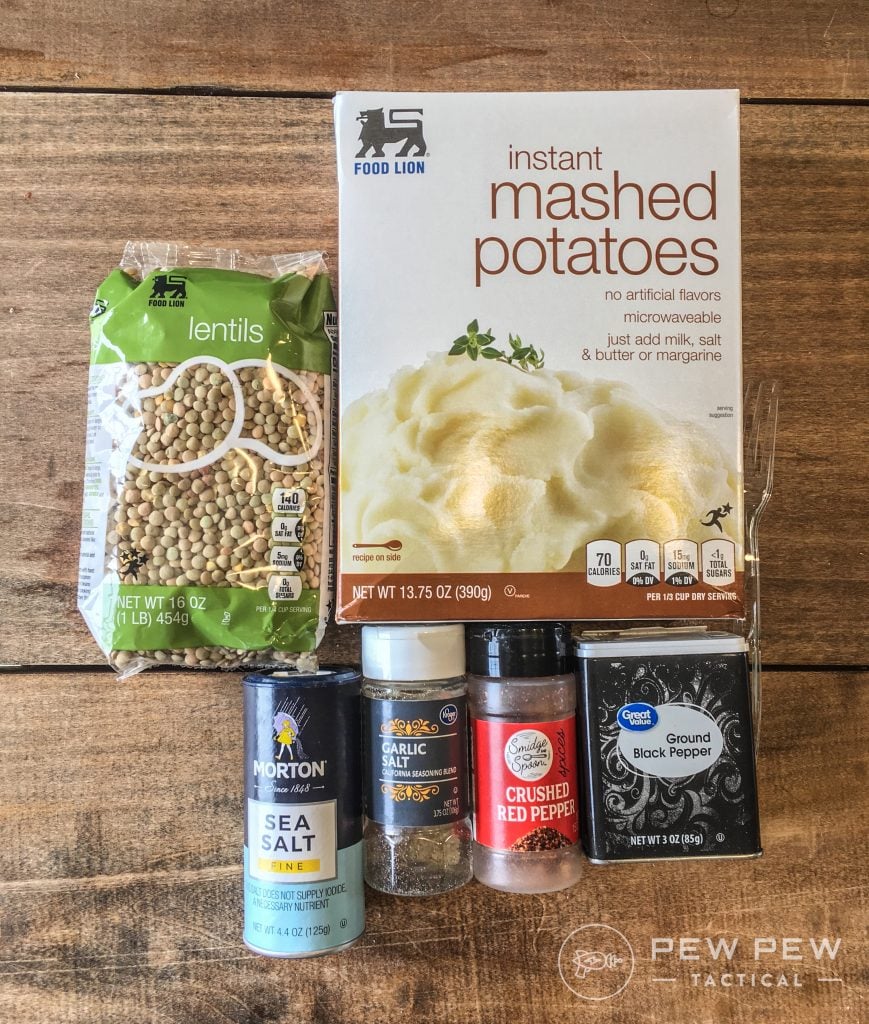 DIY MRE Lentil Casserole Ingredients