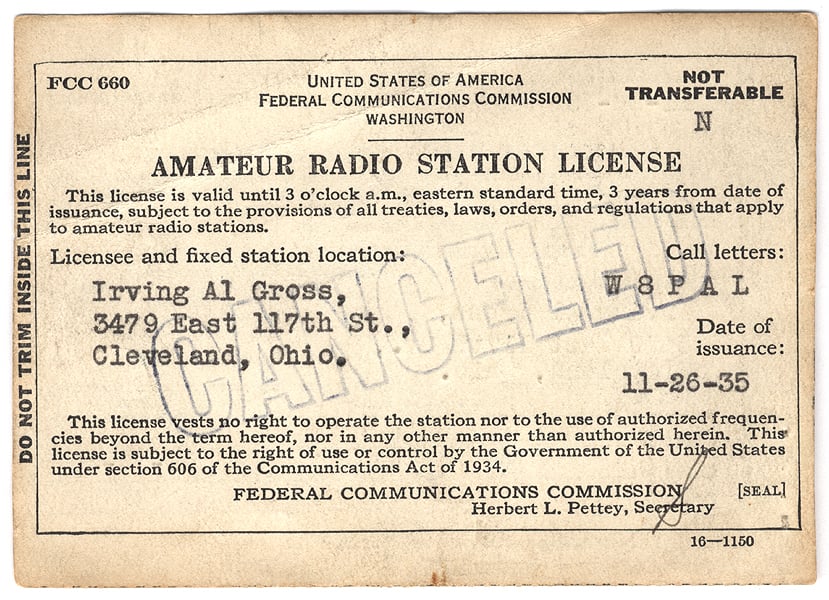 Al Gross's 1935 Ham License