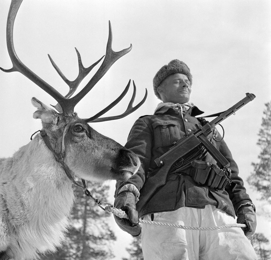 Finnish soldier with a reindeer
