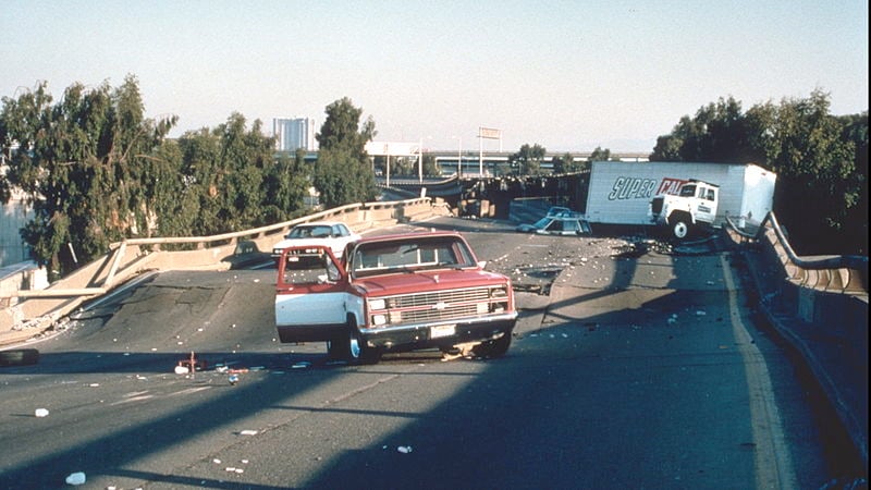 Cars on Ribboned Highway after Lome Prieta Earthquake