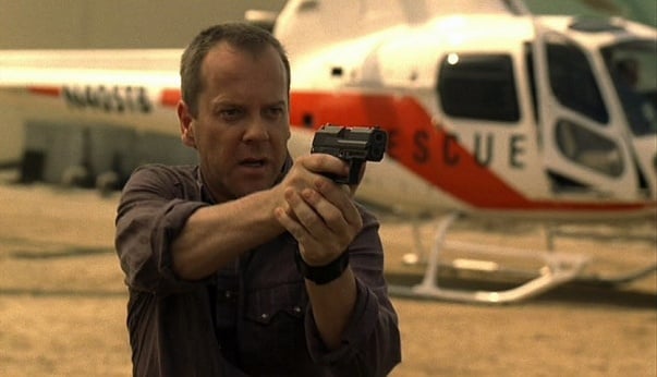 Jack Bauer (Kiefer Sutherland) points his HK USP-C in "24" S5E01