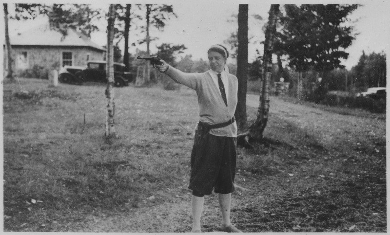 Eleanor Roosevelt shoots revolver at Chazy Lake, New York
