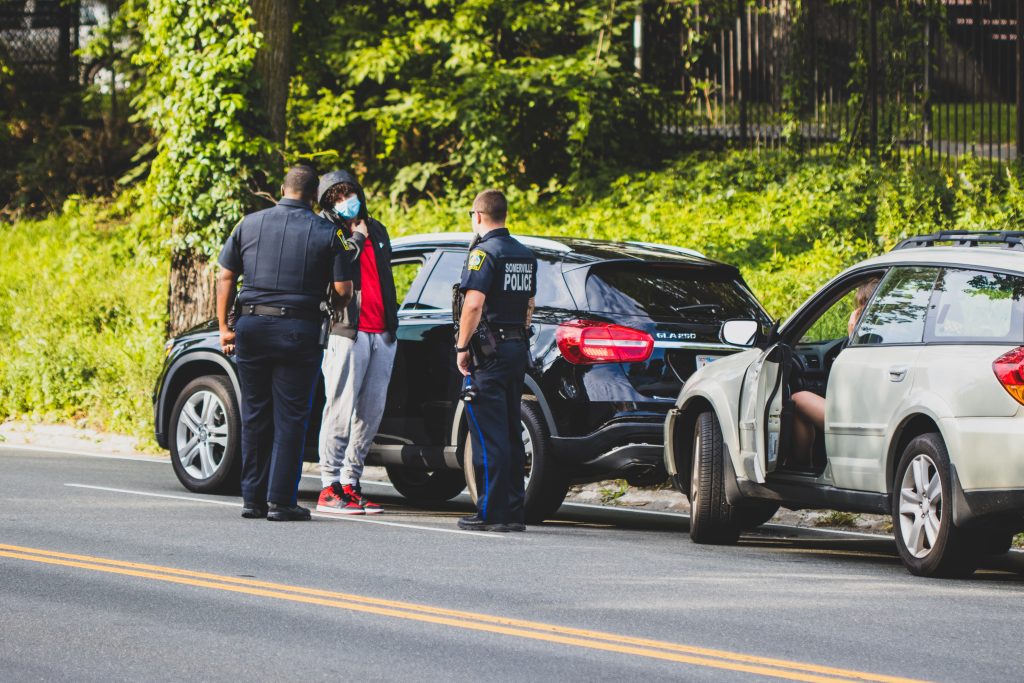 Police handling the aftermath of a car accident