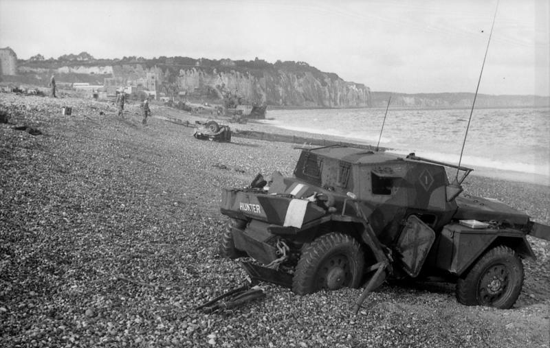 Abandoned British Daimler Dingo on the beach