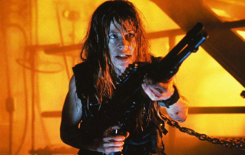 Linda Hamilton as Sarah Connor with her Remington 870