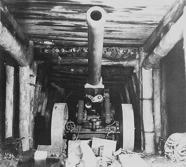 Japanese Type 89 150mm gun hidden inside a cave defensive system