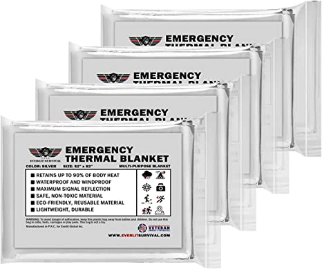EVERLIT Emergency Mylar Thermal Blanket (4 Pack)