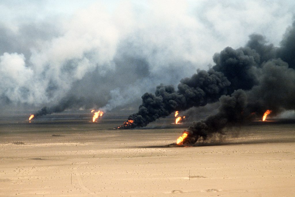 Oil well fires outside Kuwait City after Operation Desert Storm