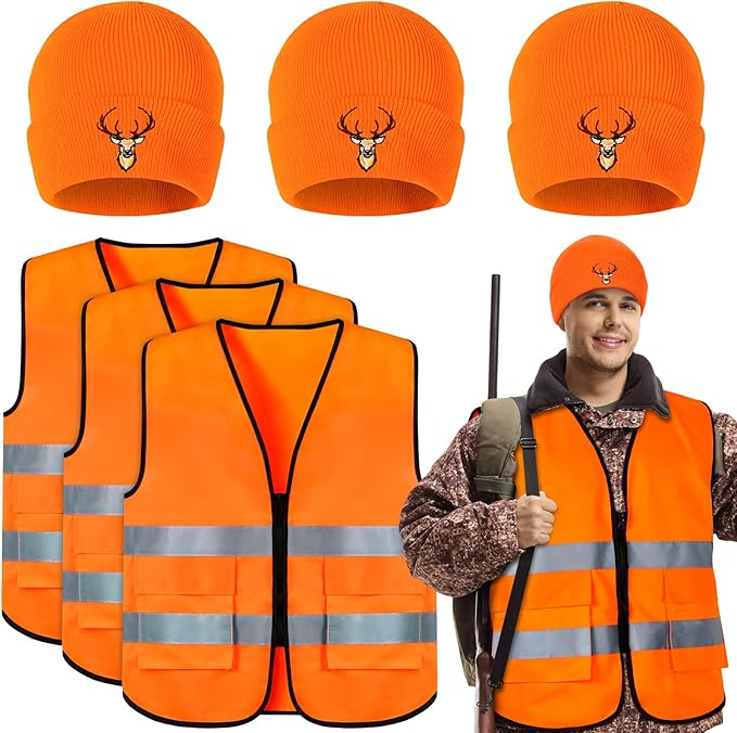 6 PCS Blaze Orange Vest & Hunting Hat