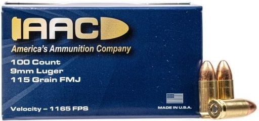 AAC 9mm 115 Grain FMJ 100 Round Box