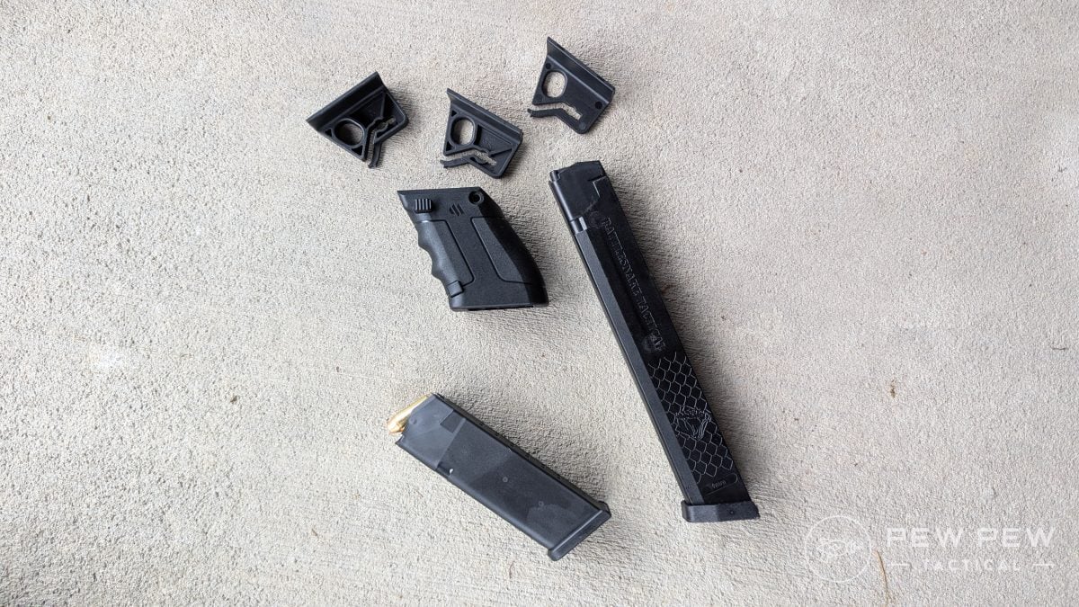 eta Tactical MX-1 magazine 9mm and 10mm with magazine grip adapters
