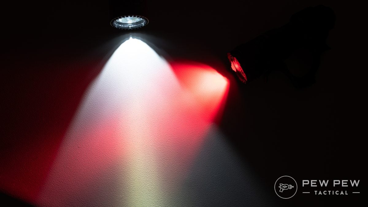 Tactical flashlight red vs white light