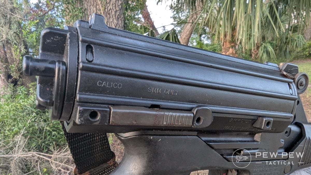 Calico M950 magazine release lever